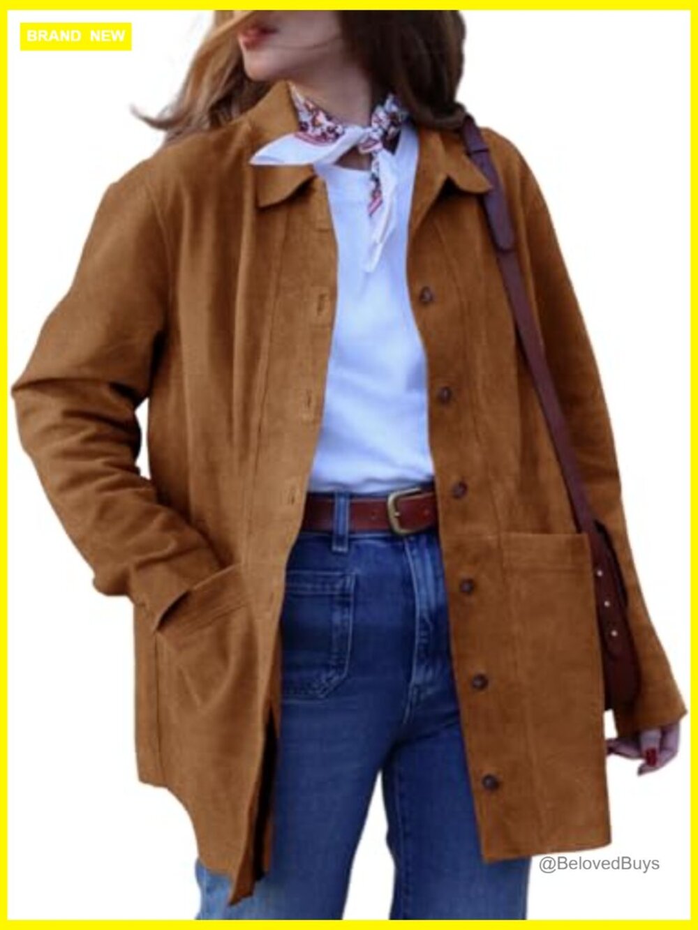 Faux Suede Button Down Long Sleeve Shacket Coat - Picture 2 of 7